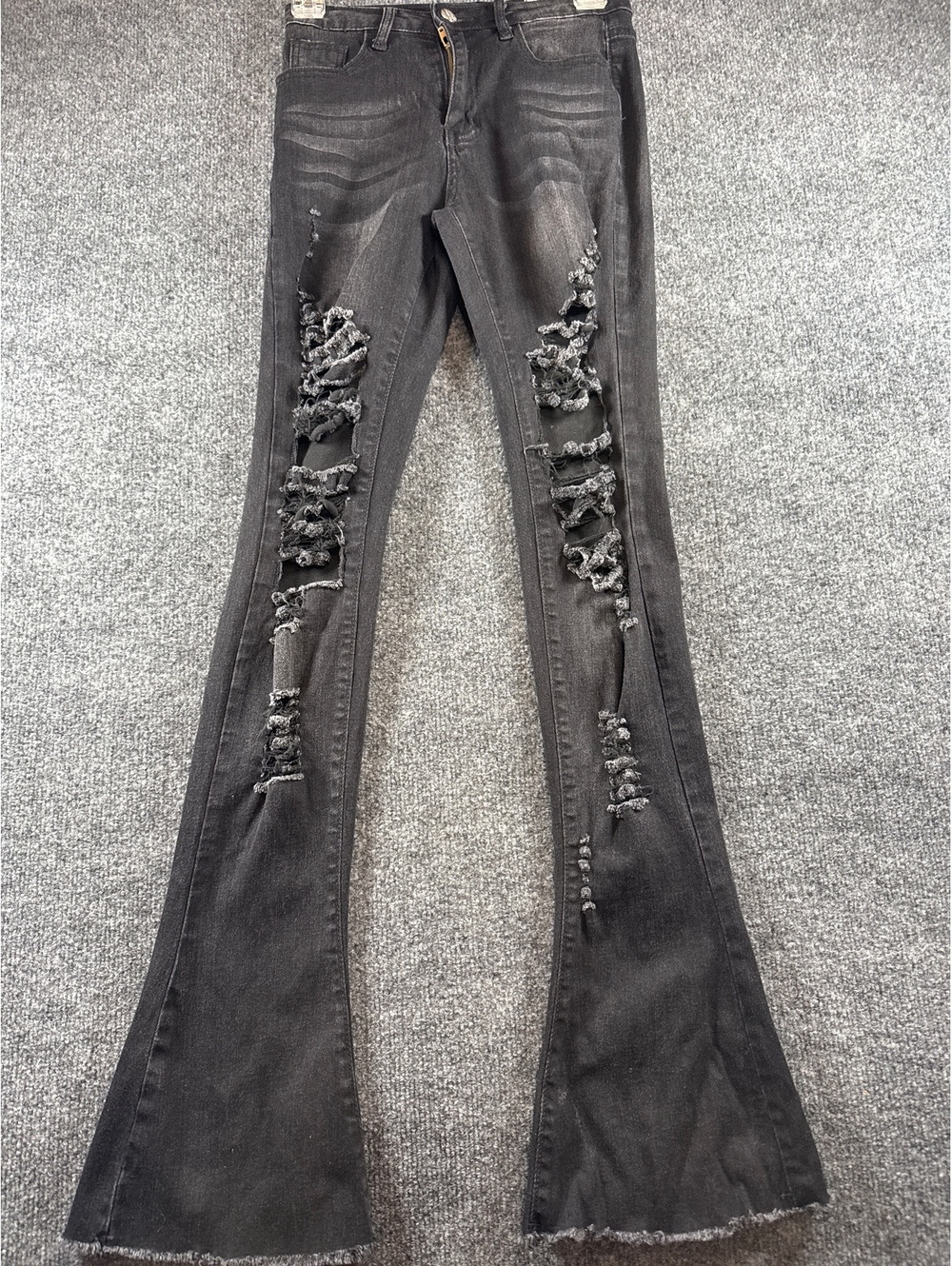 Black Distressed Ripped Jeans 26x32 Skinny Slim Raw Hem Grunge Y2K